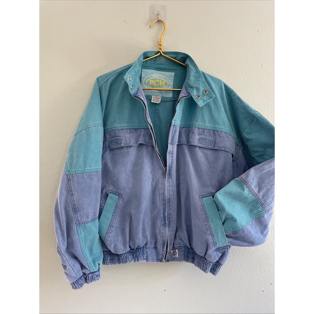 Vintage Pch Pacific Coast Highway Surf Style Jacket Zip Teal Colorblock Blue XL
